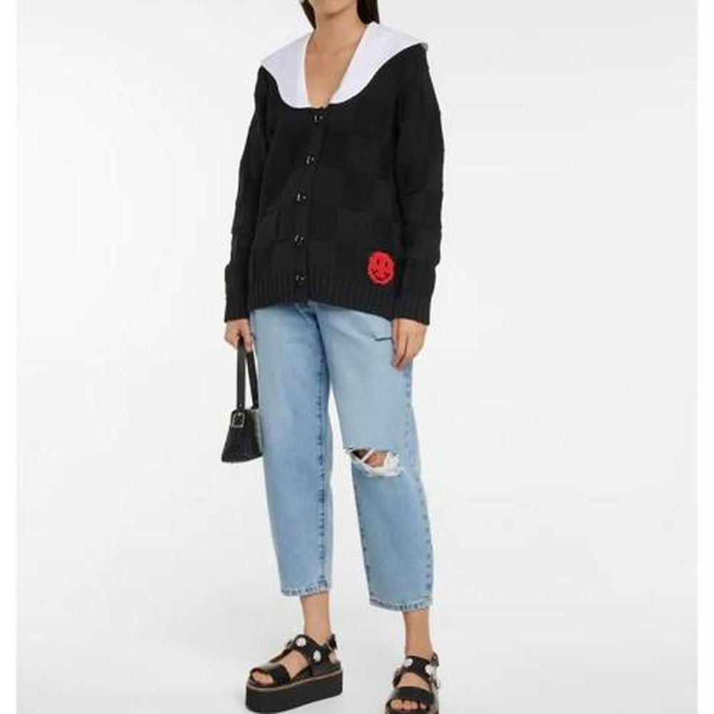 GANNI smiley poplin-collar cardigan